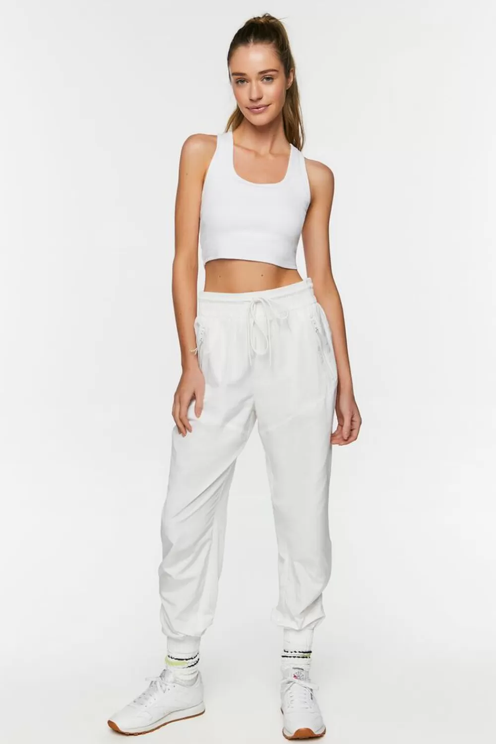 Activewear>Forever 21 Active Drawstring Zip-Hem Joggers White