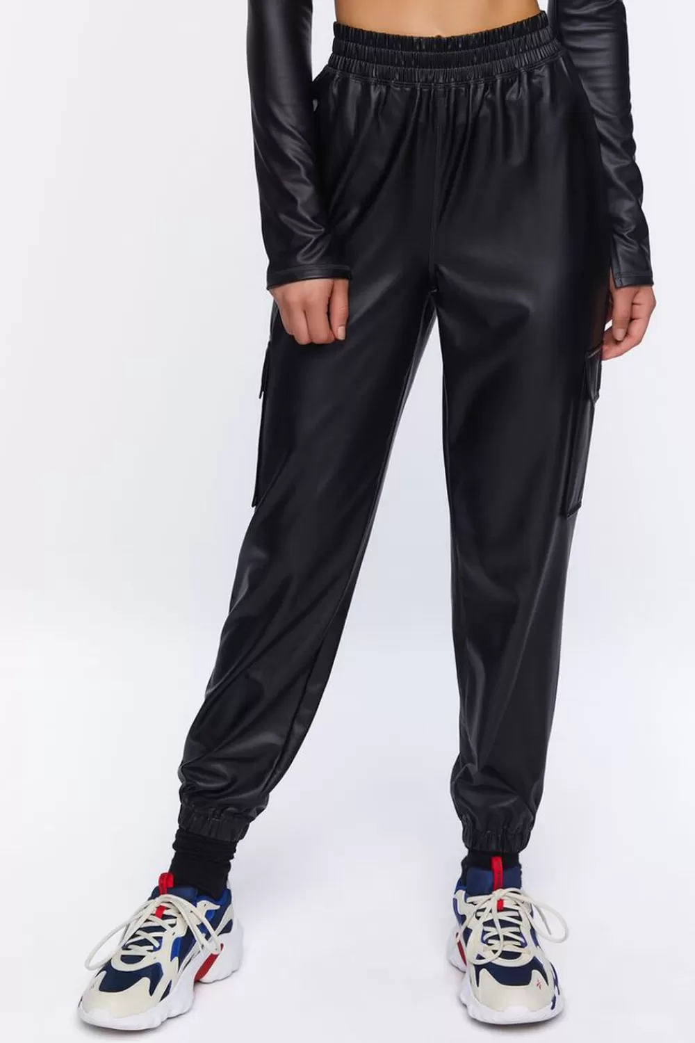 Activewear>Forever 21 Active Faux Leather Joggers Black