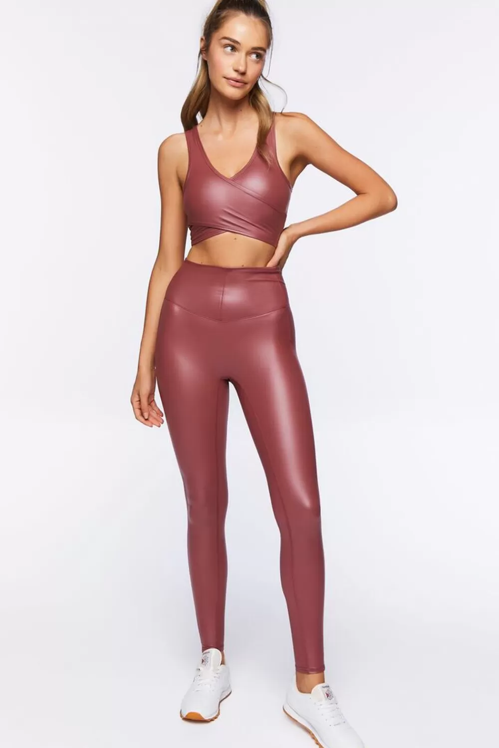 Matching Sets>Forever 21 Active Faux Leather Leggings Brick