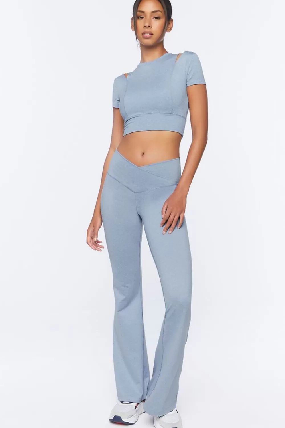 Matching Sets>Forever 21 Active Flare-Leg Leggings Blue Mirage