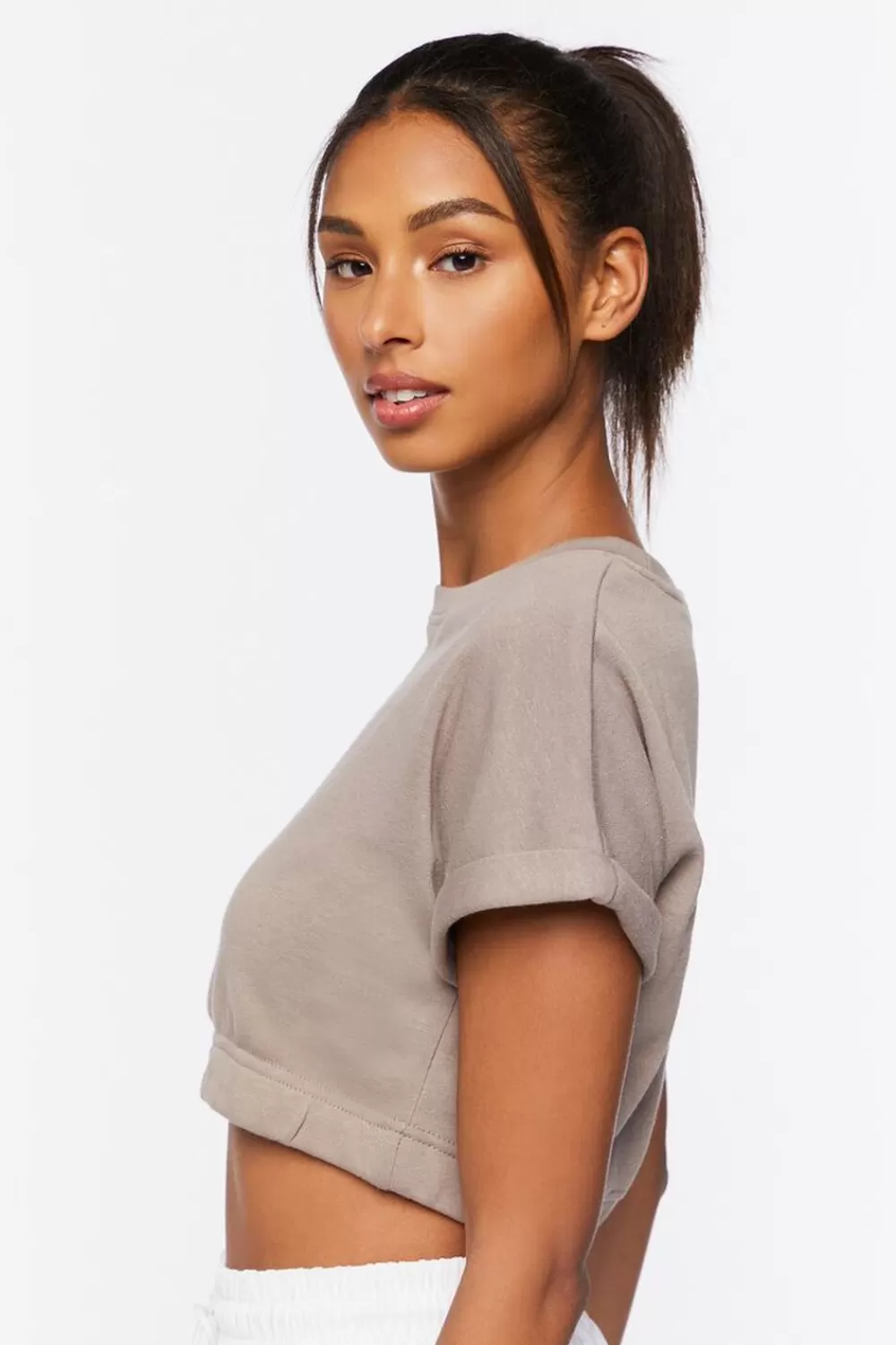 Activewear>Forever 21 Active French Terry Crop Top Taupe