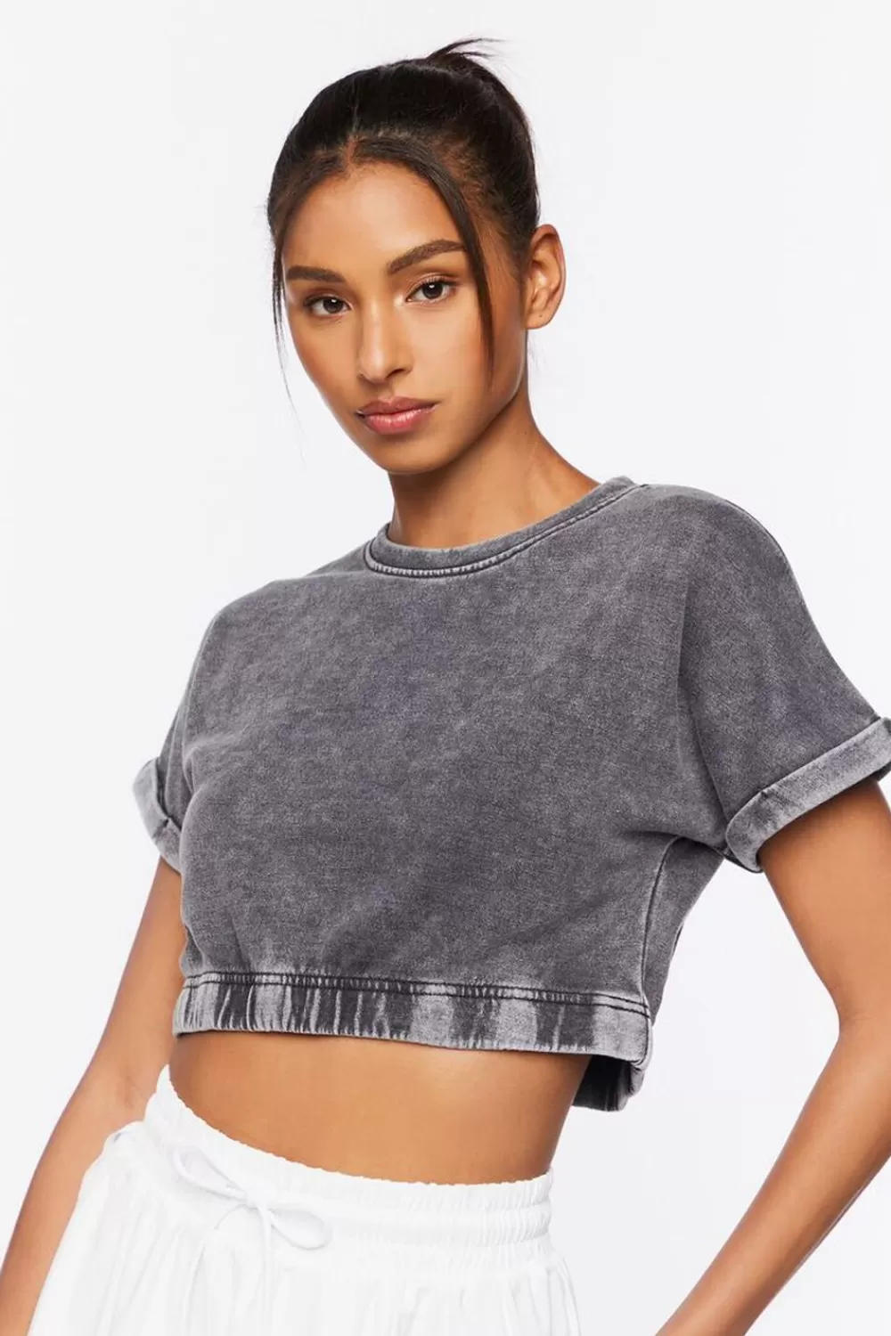 Activewear>Forever 21 Active French Terry Cropped Tee Charcoal