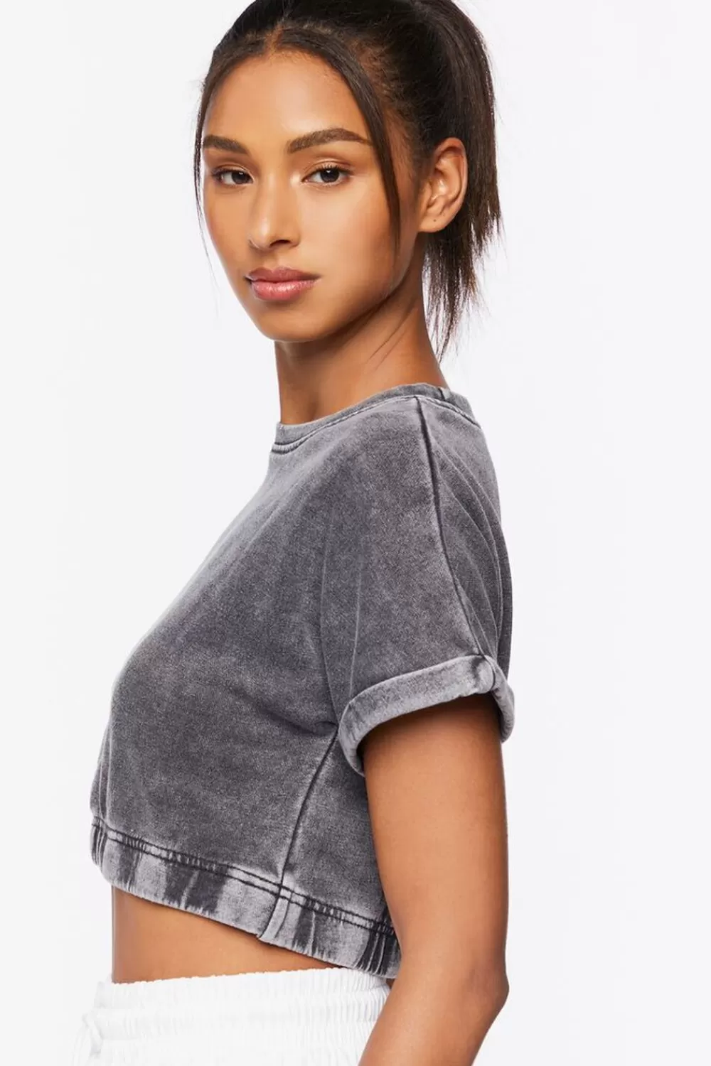 Activewear>Forever 21 Active French Terry Cropped Tee Charcoal