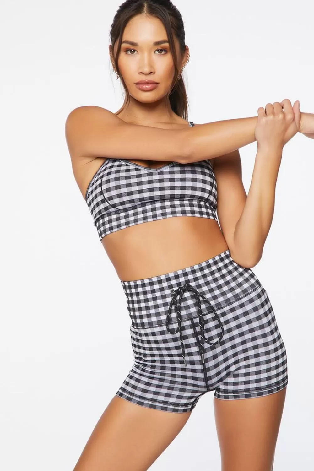Bottoms>Forever 21 Active Gingham Biker Shorts White/Black