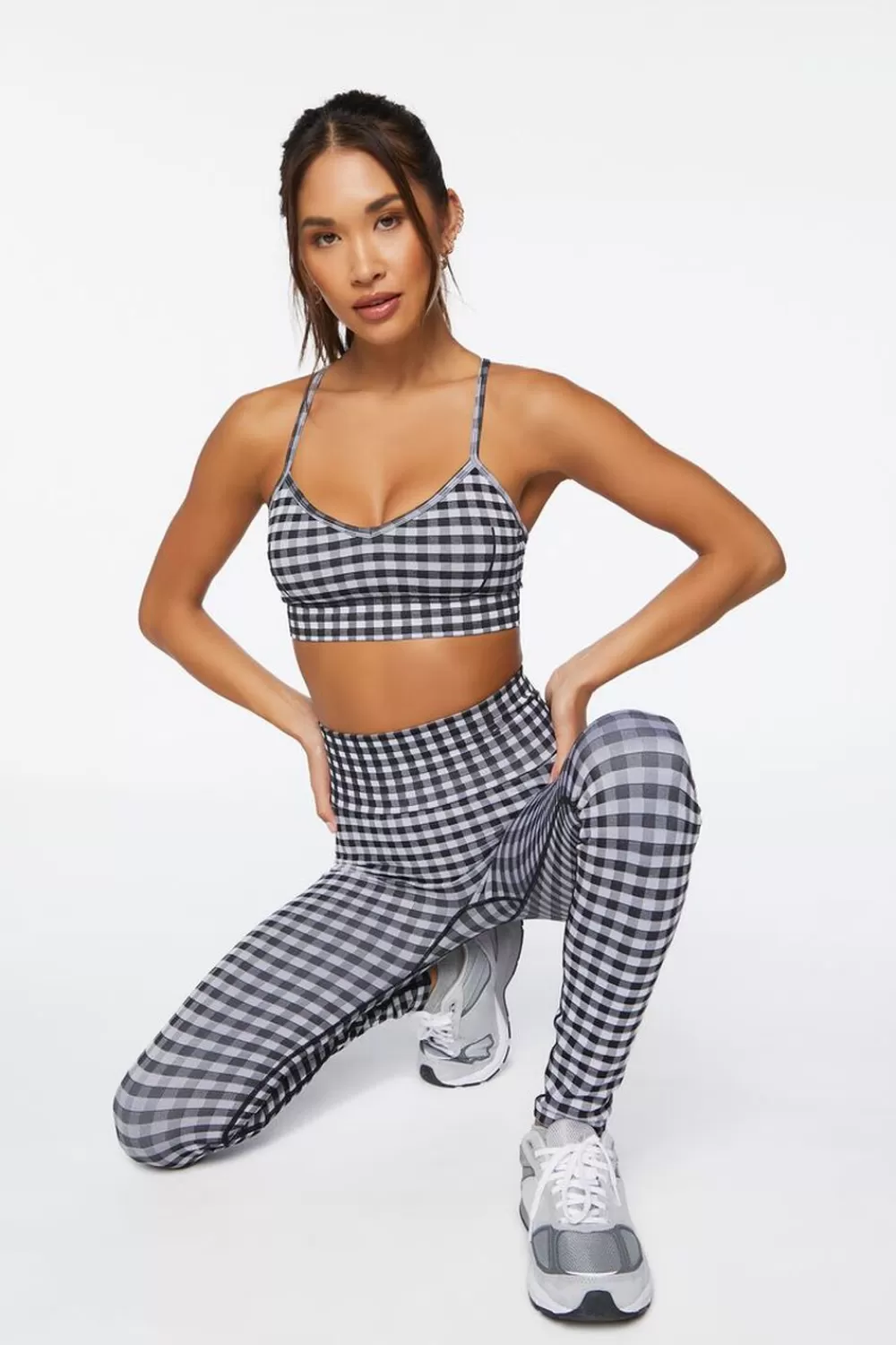 Bottoms>Forever 21 Active Gingham Seamless Leggings White/Black