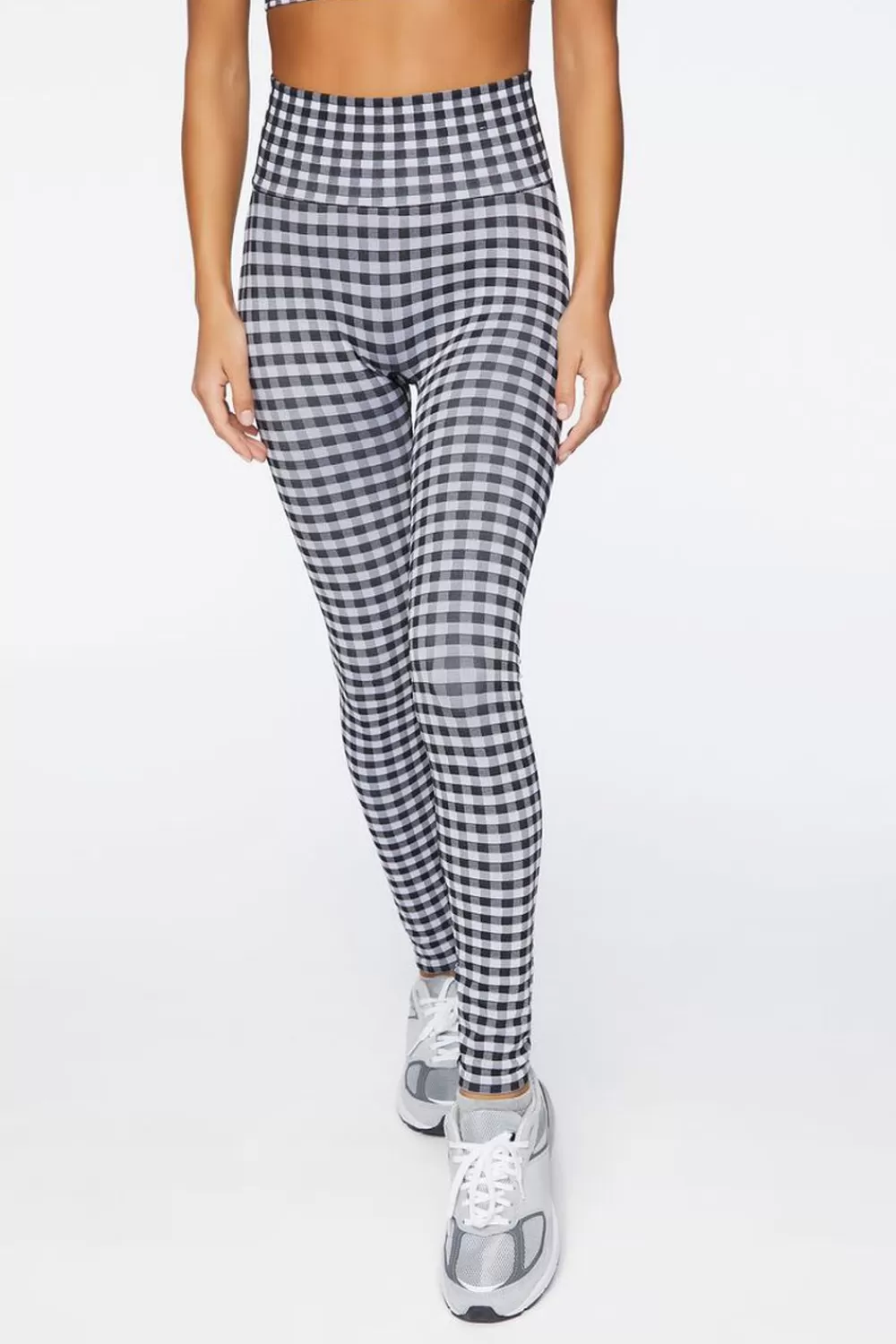 Bottoms>Forever 21 Active Gingham Seamless Leggings White/Black