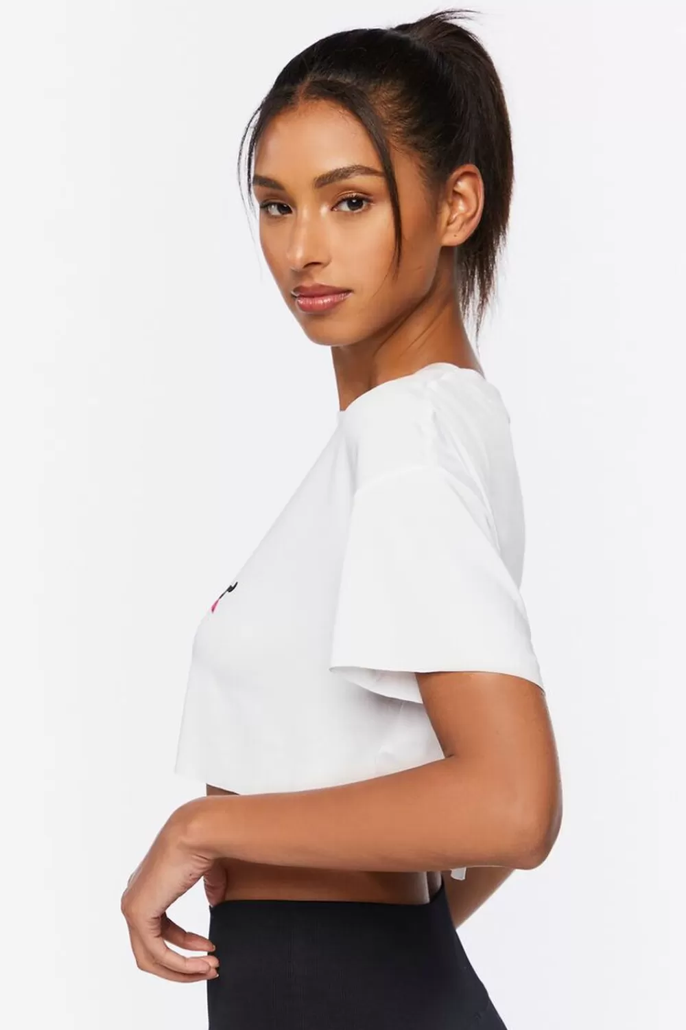 Activewear>Forever 21 Active Good Energy Graphic Cropped Tee White/Multi