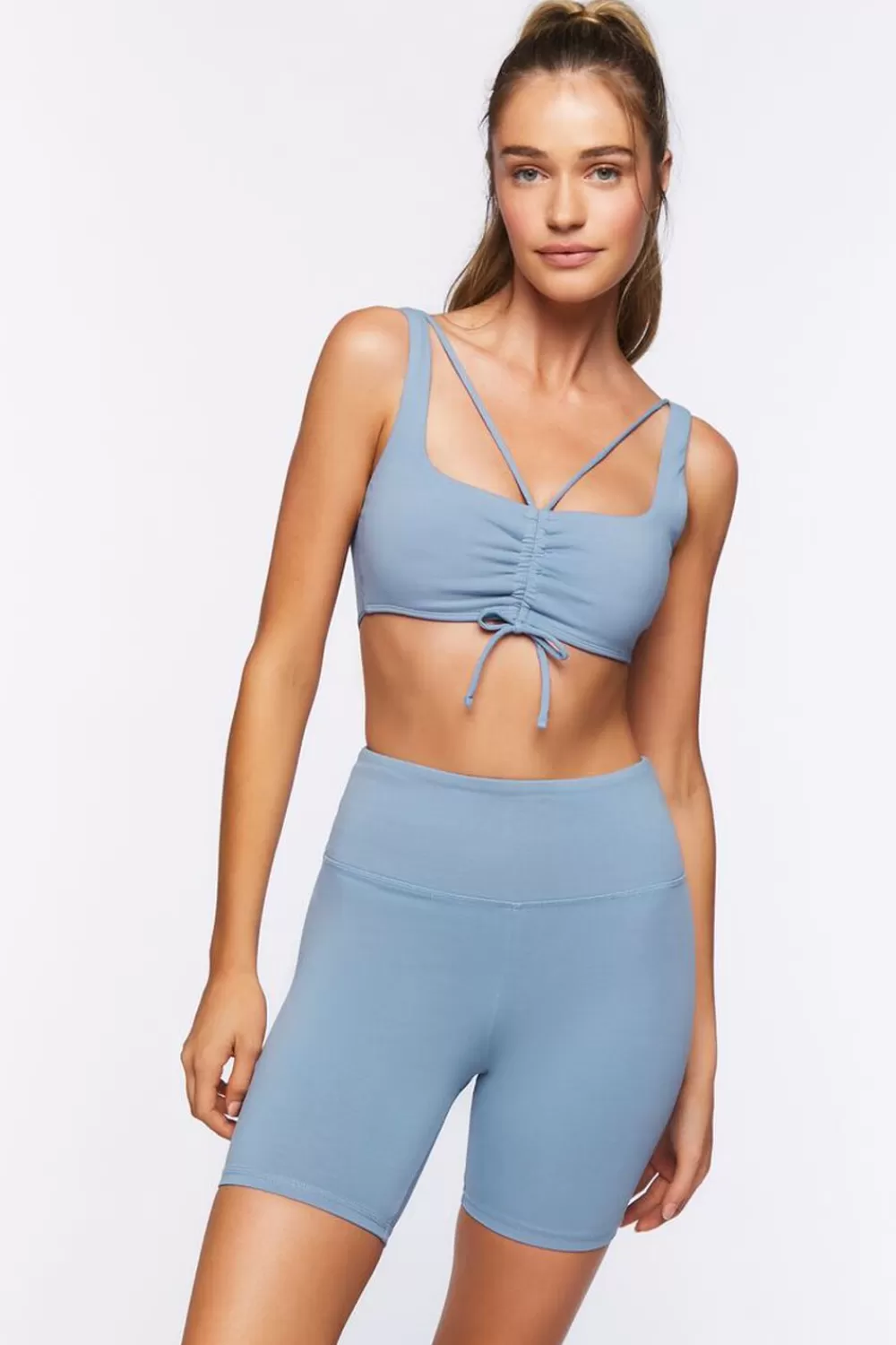Matching Sets>Forever 21 Active High-Rise Biker Shorts Blue Mirage