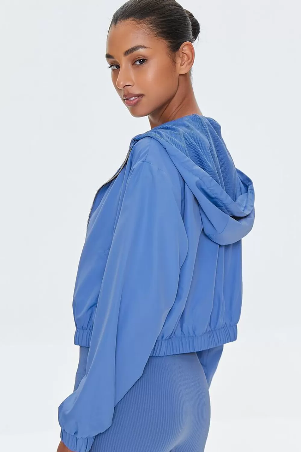 Jackets + Outerwear>Forever 21 Active Hooded Windbreaker Jacket Royal