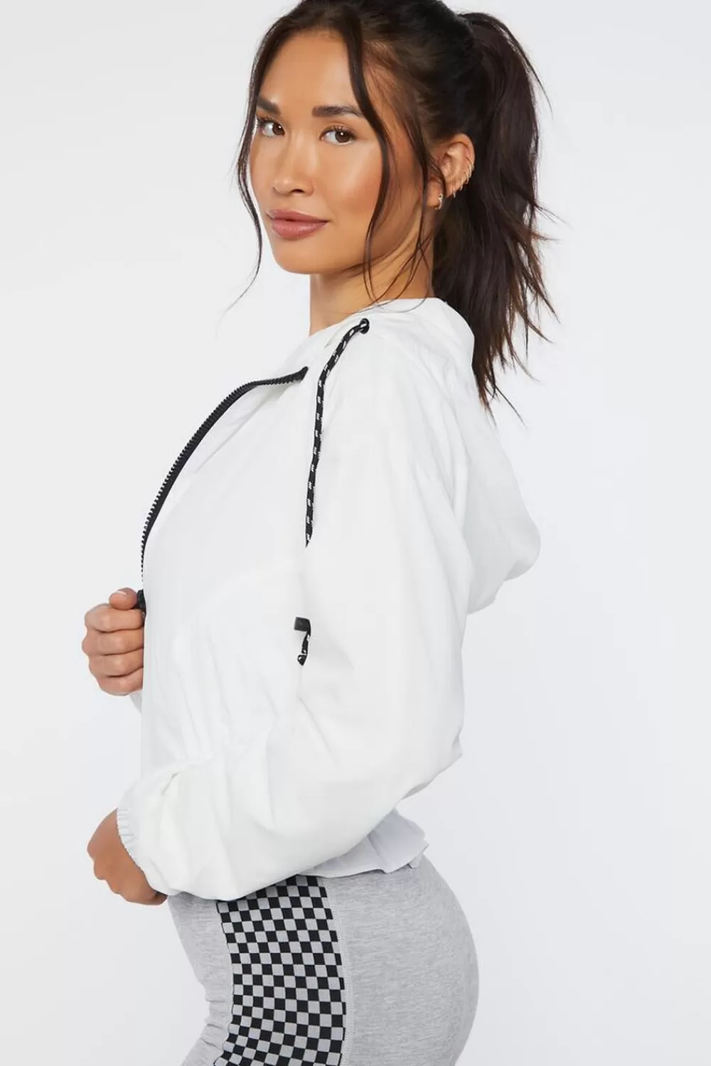 Jackets + Outerwear>Forever 21 Active Hooded Zip-Up Windbreaker White