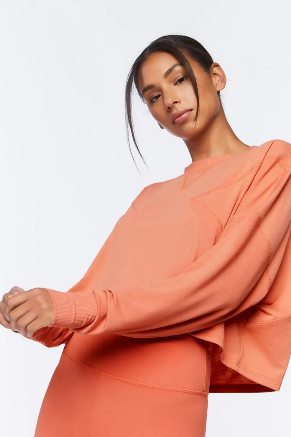 Activewear>Forever 21 Active Long-Sleeve Crop Top Powder Pink