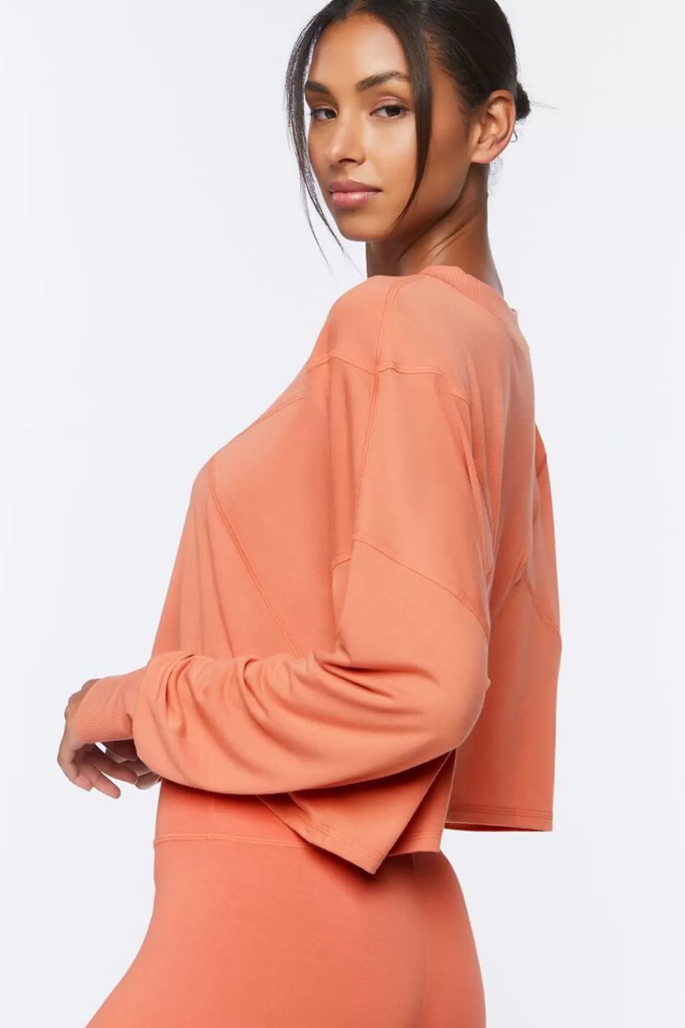 Activewear>Forever 21 Active Long-Sleeve Crop Top Powder Pink