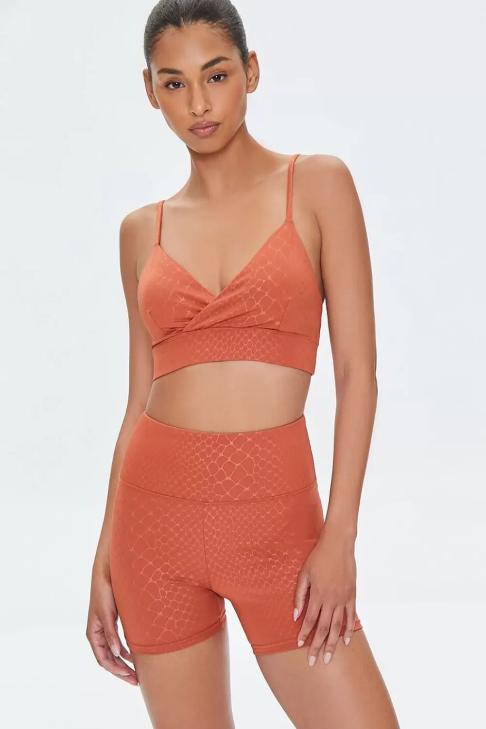 Bottoms>Forever 21 Active Snake Print Biker Shorts Auburn/Auburn