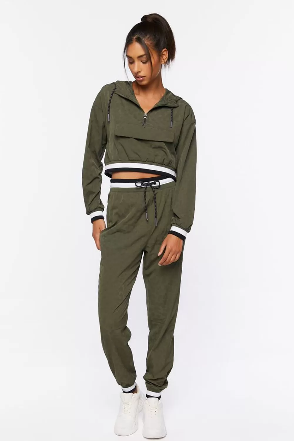 Activewear>Forever 21 Active Varsity-Striped Drawstring Joggers Cypress