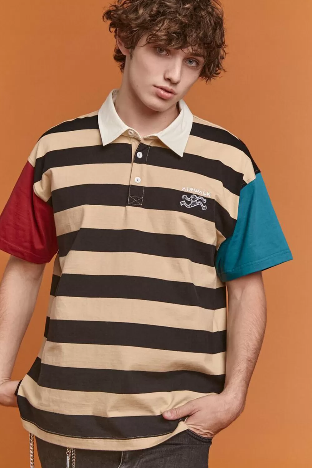 Graphic Tees>Forever 21 Airwalk Colorblock Polo Shirt Black/Multi