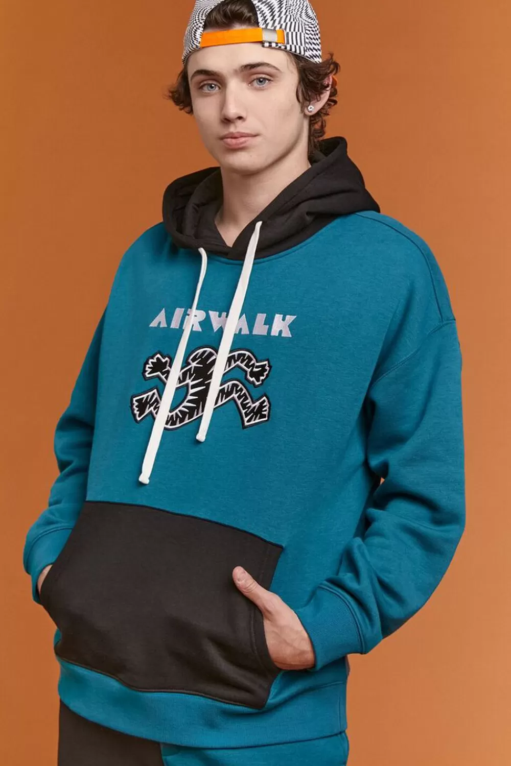 Graphic Tees>Forever 21 Airwalk Embroidered Fleece Hoodie Teal/Black