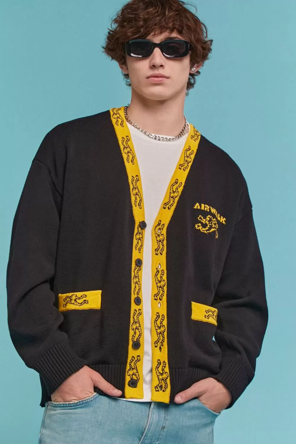 Graphic Tees>Forever 21 Airwalk Graphic Cardigan Sweater Black/Yellow