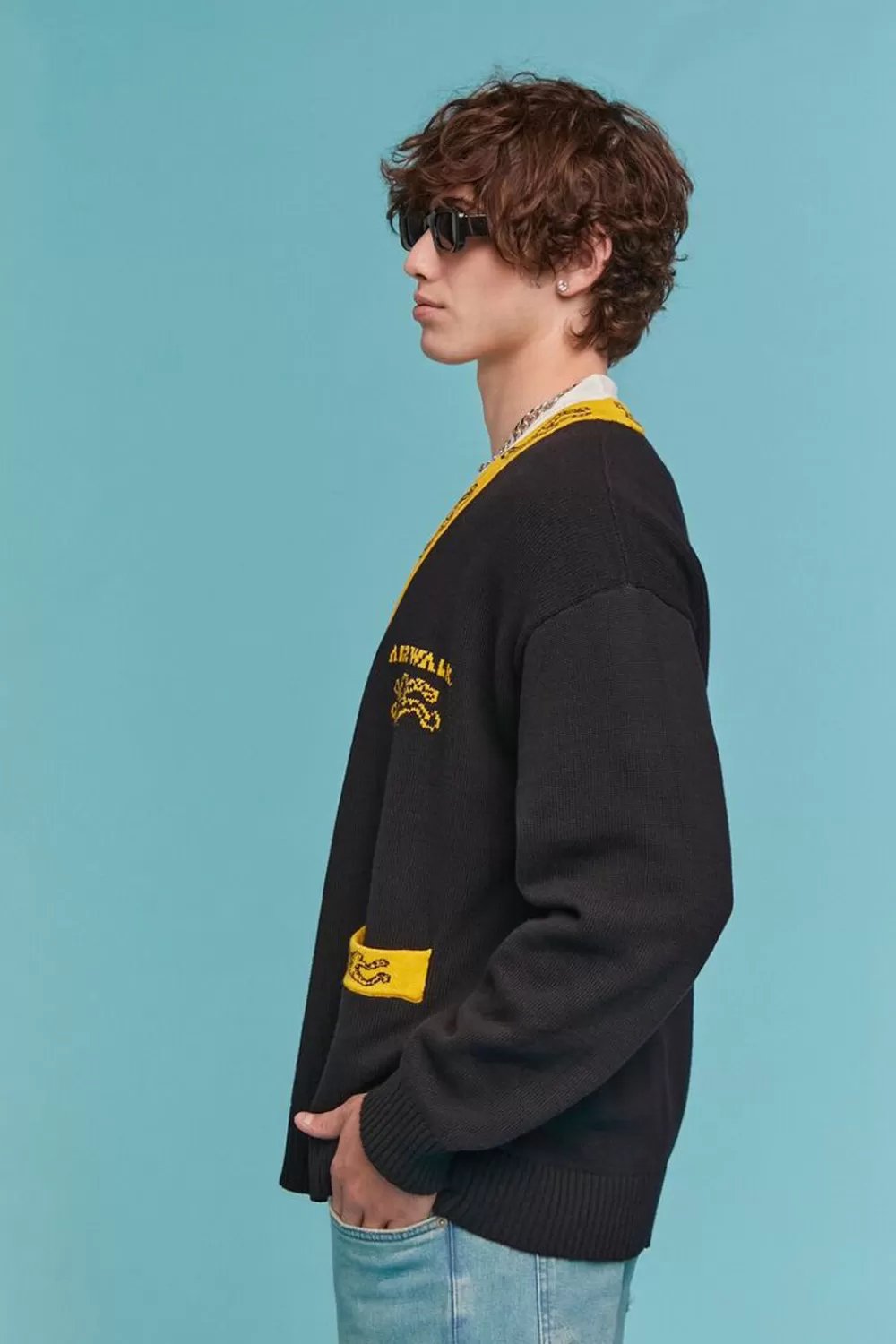 Graphic Tees>Forever 21 Airwalk Graphic Cardigan Sweater Black/Yellow