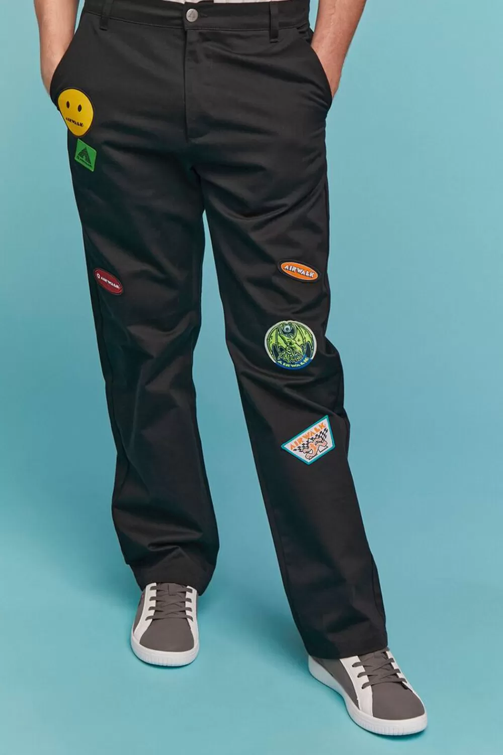 Bottoms>Forever 21 Airwalk Patch Chino Pants Black/Multi