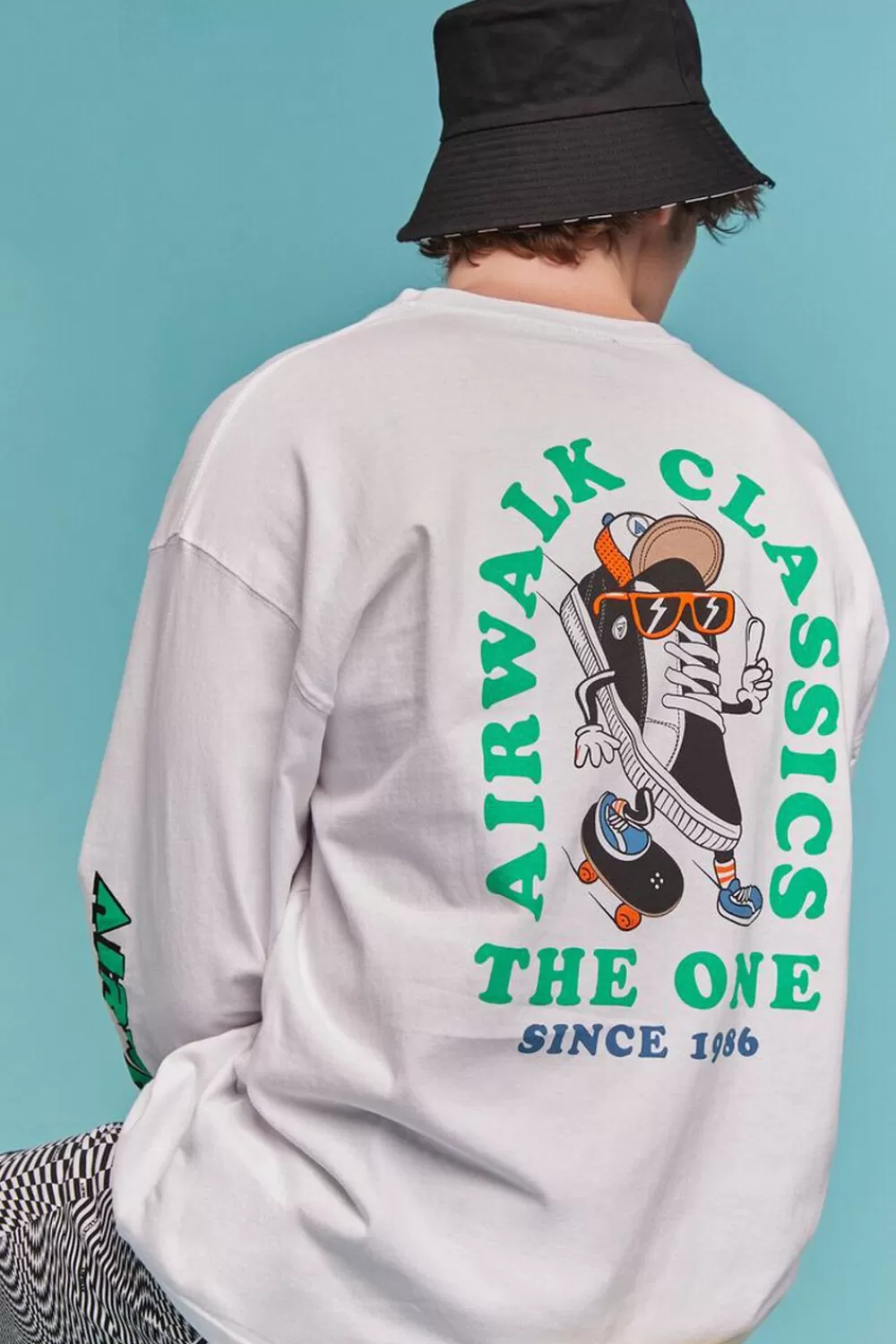 Graphic Tees>Forever 21 Airwalk Skateboard Long-Sleeve Tee White/Multi