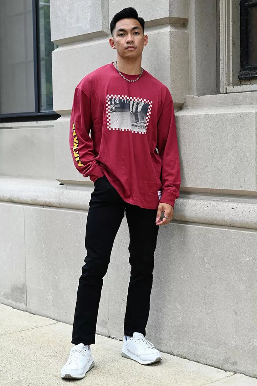 Graphic Tees>Forever 21 Airwalk Skateboard Long-Sleeve Tee Burgundy/Multi