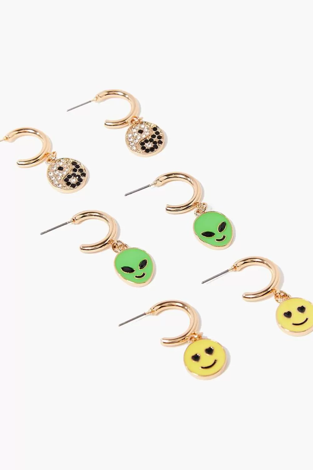 Earrings>Forever 21 Alien Charm Hoop Earring Set Yellow/Gold