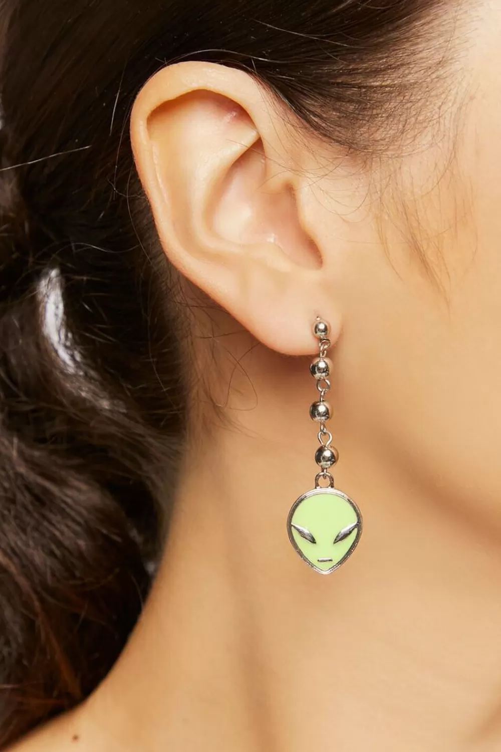 Earrings>Forever 21 Alien Drop Earrings Green/Silver
