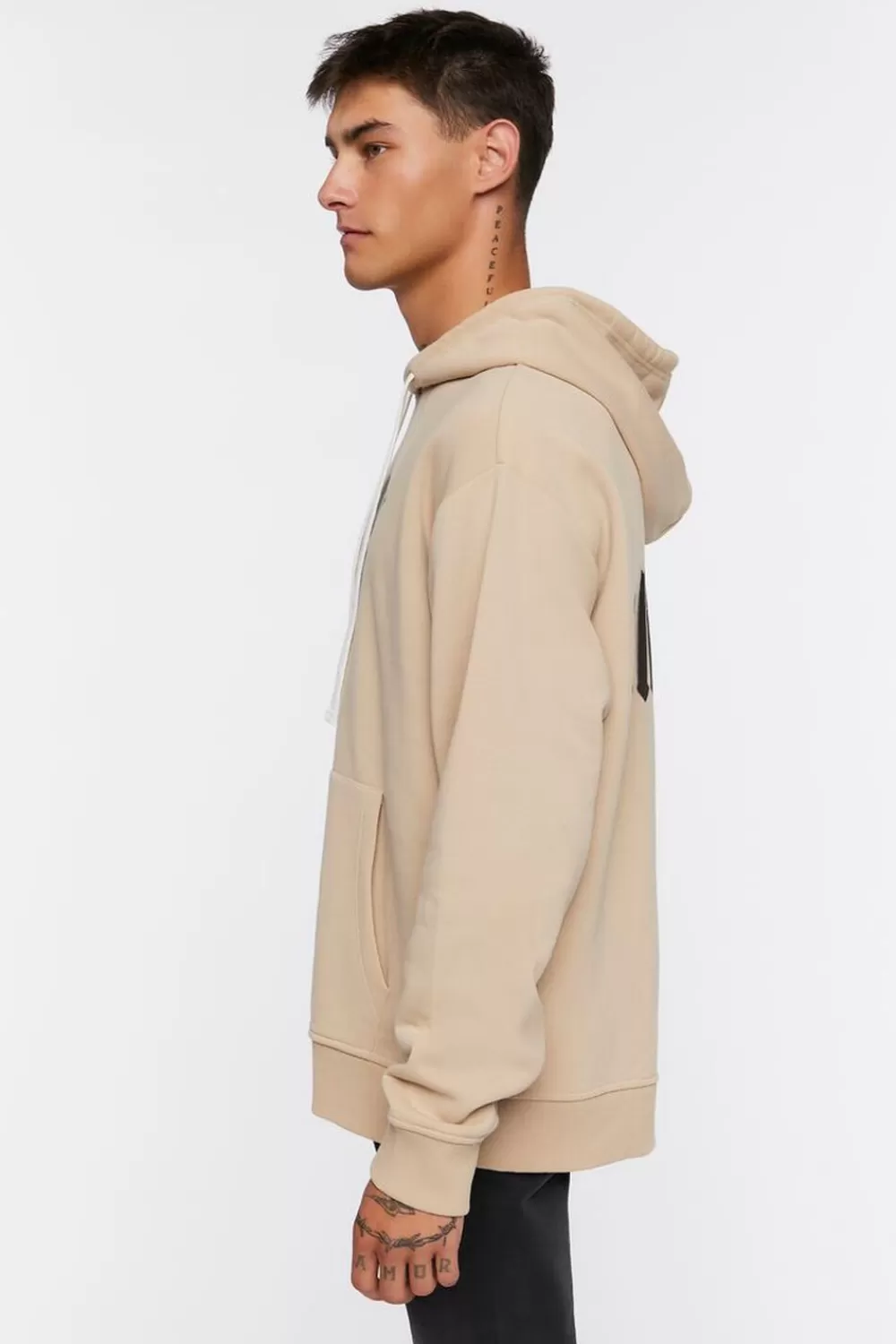 Graphic Tees>Forever 21 Allnight Graphic Hoodie Taupe/Black