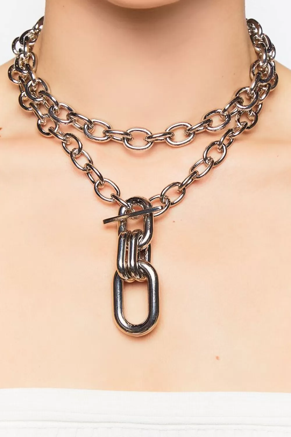 Necklaces>Forever 21 Anchor Chain Statement Necklace Set Silver