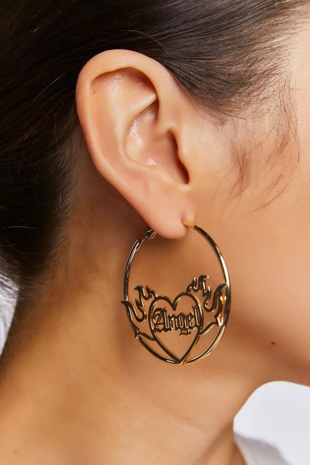 Earrings>Forever 21 Angel Hoop Earrings Gold
