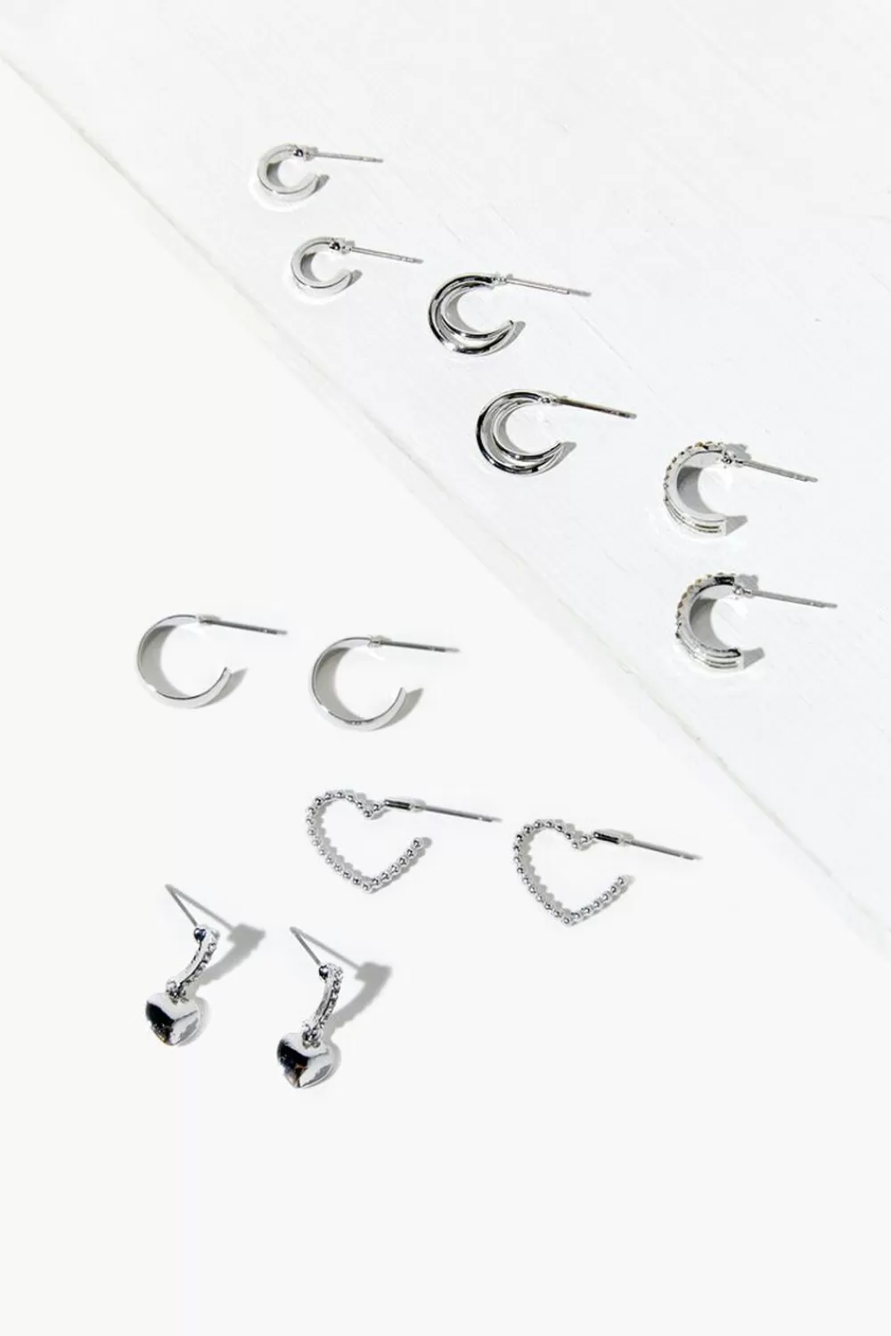 Earrings>Forever 21 Assorted Heart Hoop Earring Set Silver