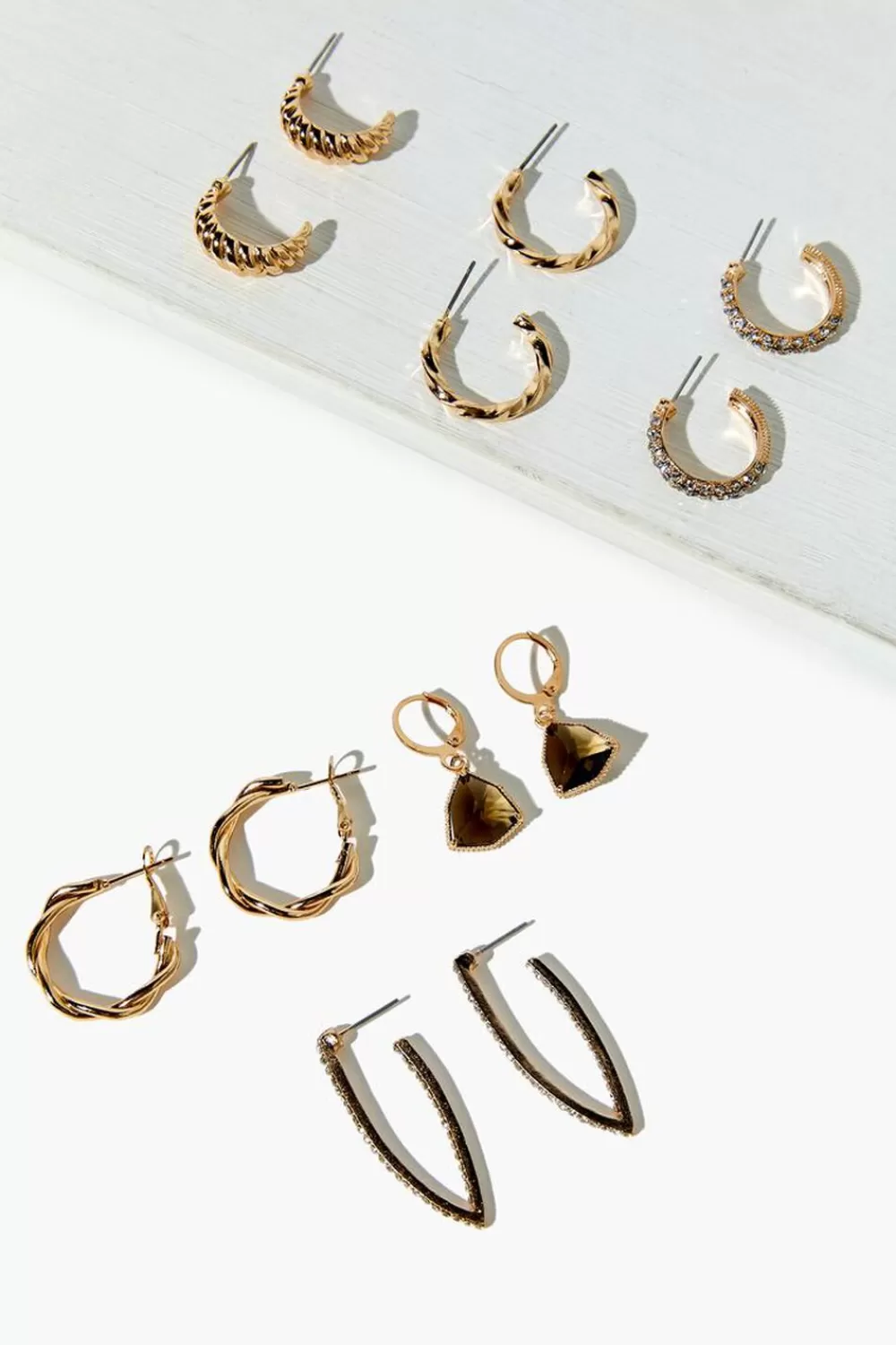 Earrings>Forever 21 Assorted Hoop Earring Set Clear/Gold