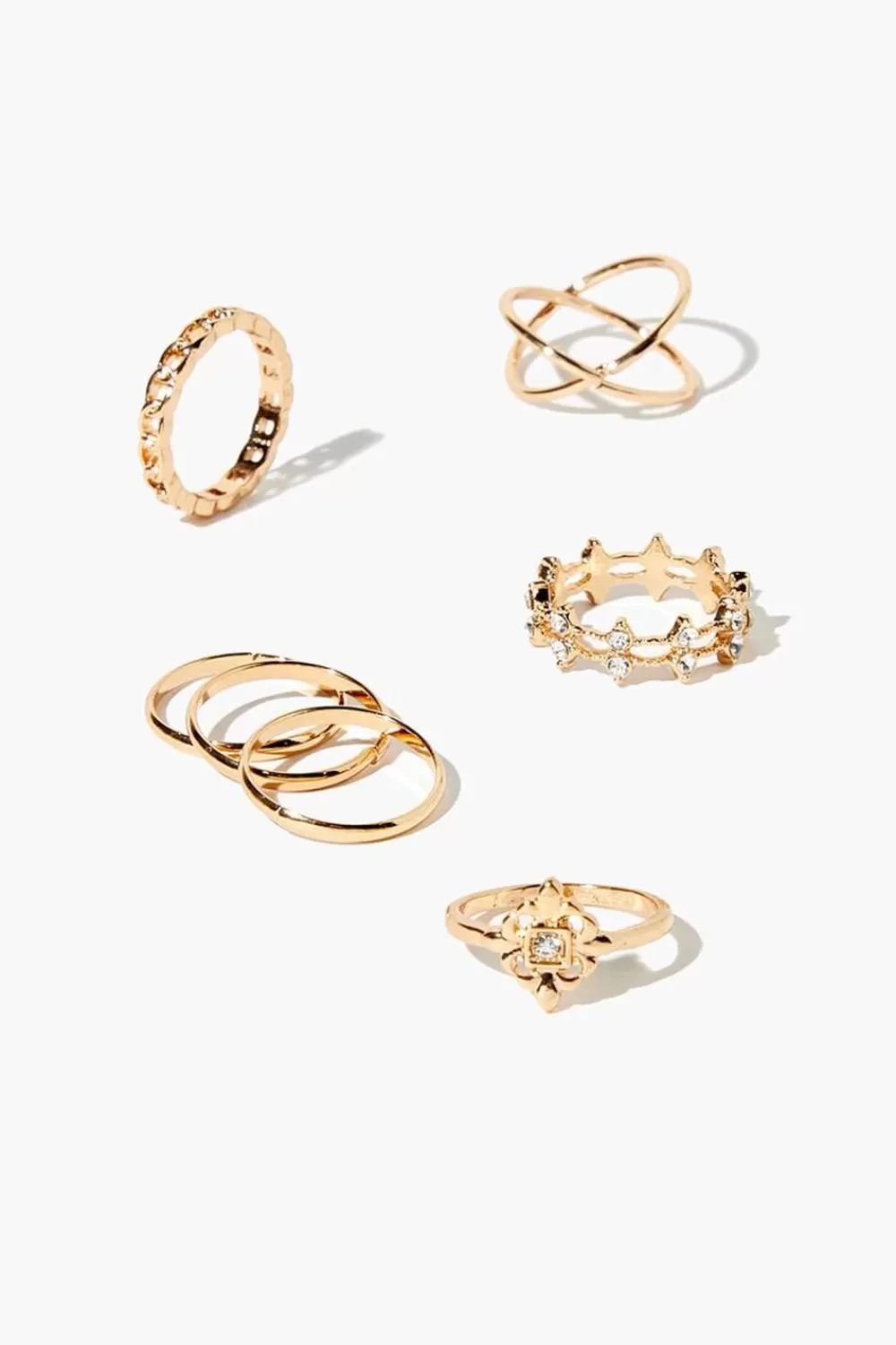 Rings>Forever 21 Assorted Rhinestone Ring Set Gold