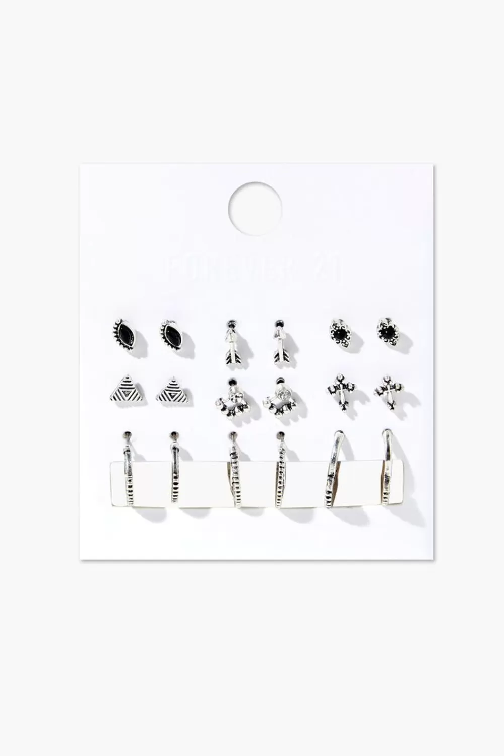 Earrings>Forever 21 Assorted Stud & Hoop Earring Set Black/Silver