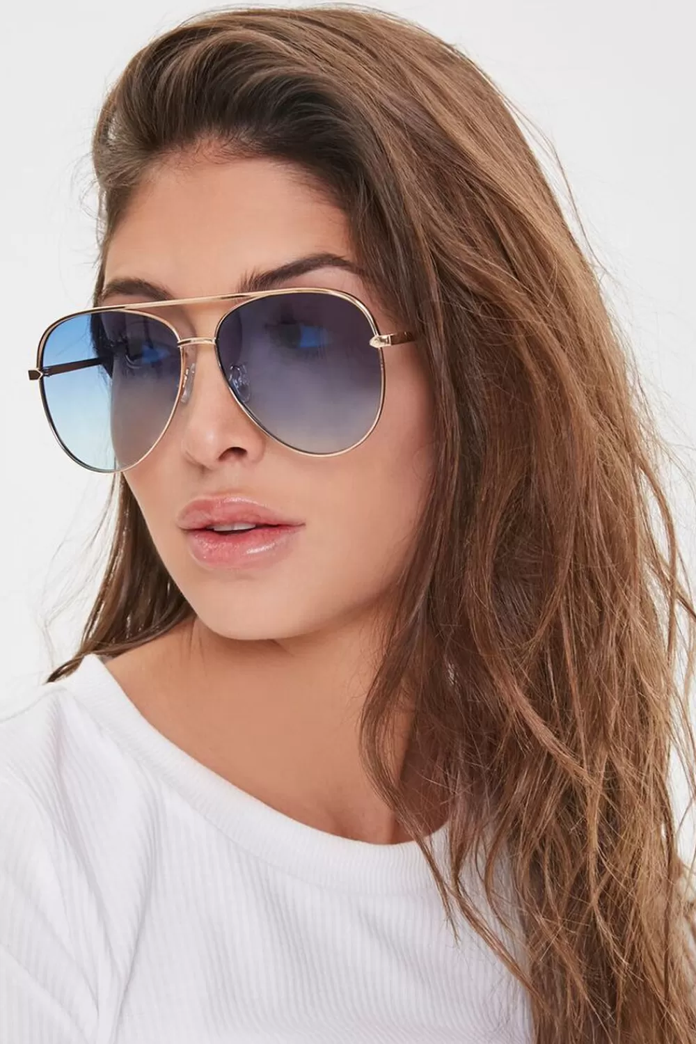 Sunglasses + Readers>Forever 21 Aviator Frame Sunglasses Gold/Blue