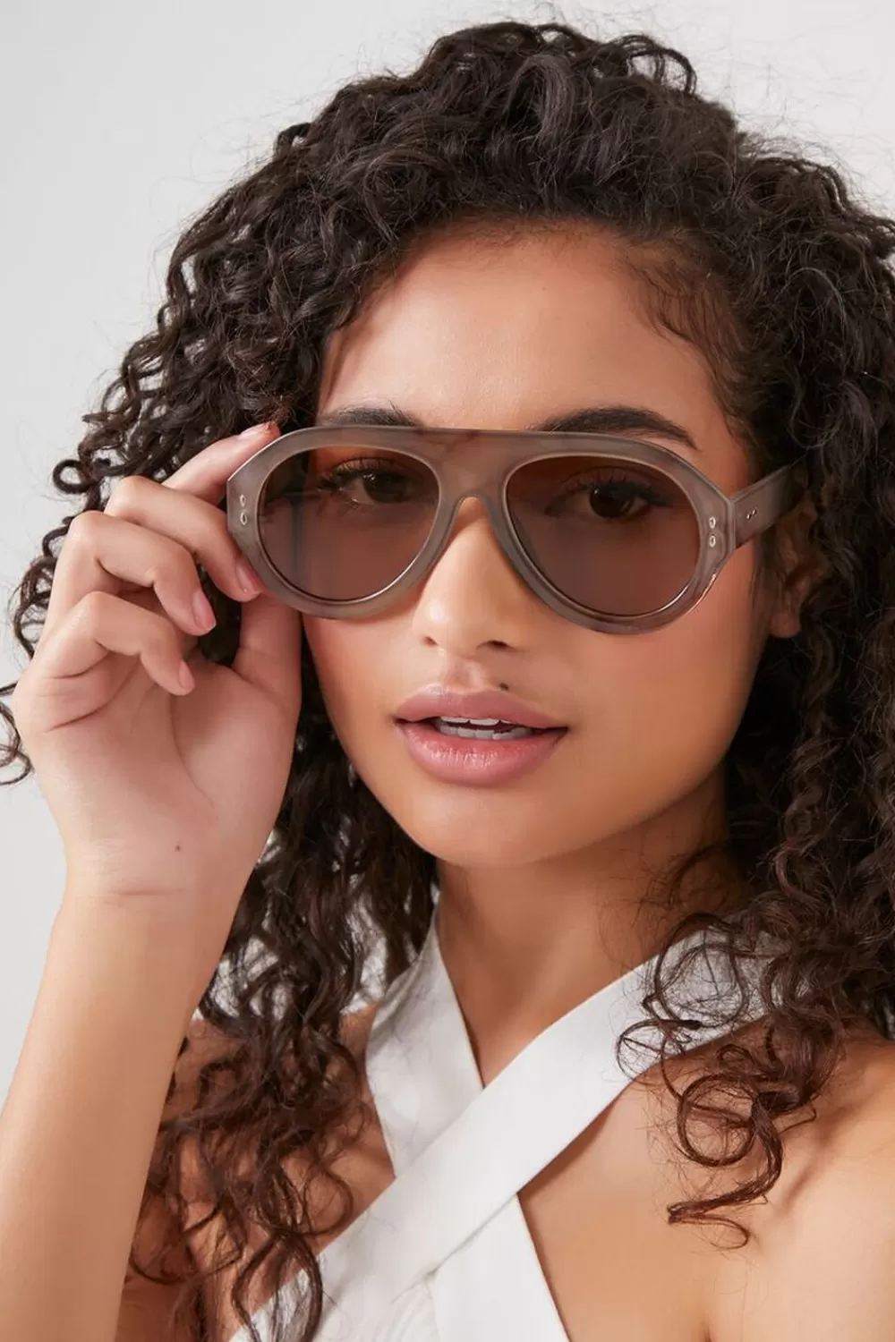 Sunglasses + Readers>Forever 21 Aviator Frame Sunglasses Brown/Tan