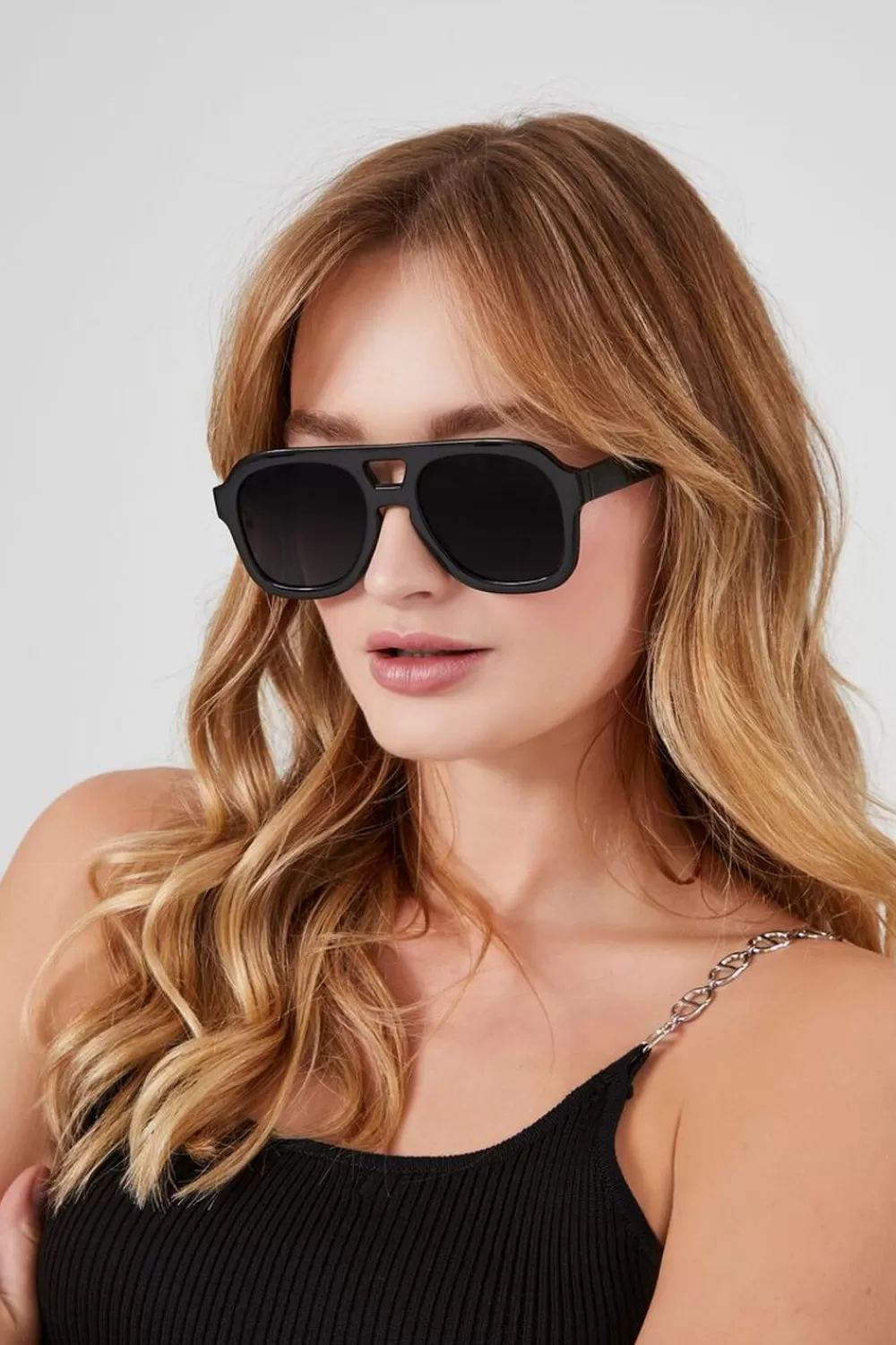 Sunglasses + Readers>Forever 21 Aviator Frame Sunglasses Black/Black