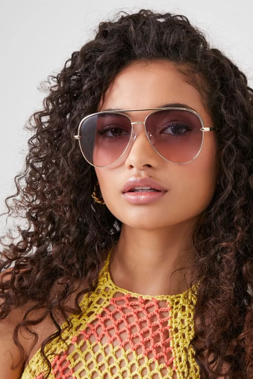 Sunglasses + Readers>Forever 21 Aviator Frame Sunglasses Gold/Plum