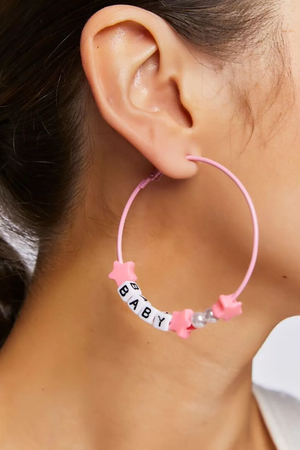 Earrings>Forever 21 Baby Beaded Hoop Earrings Pink