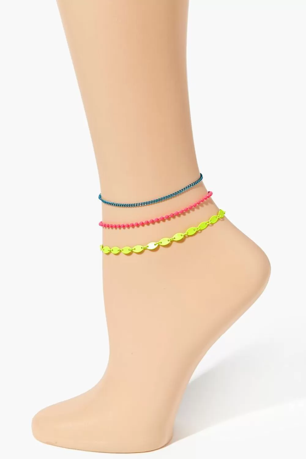 Body Jewelry>Forever 21 Ball Chain Anklet Set Pink/Blue