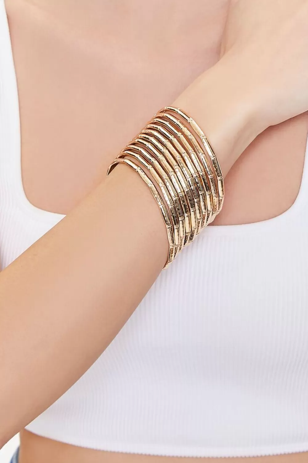 Bracelets>Forever 21 Bamboo Bangle Bracelet Set Gold