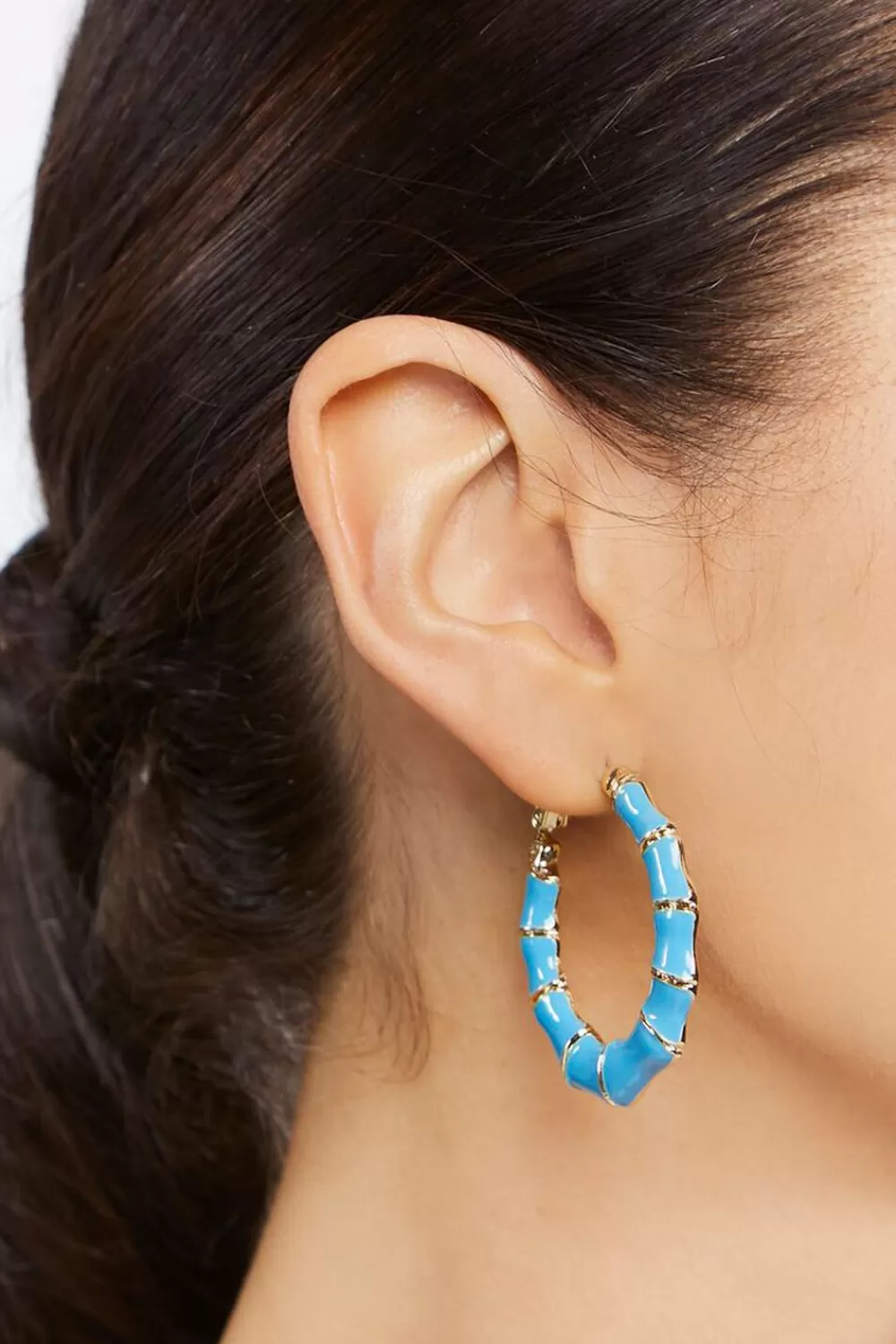 Earrings>Forever 21 Bamboo Hoop Earrings Blue/Gold