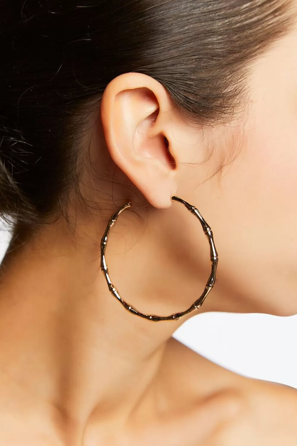 Earrings>Forever 21 Bamboo Open-End Hoop Earrings Gold