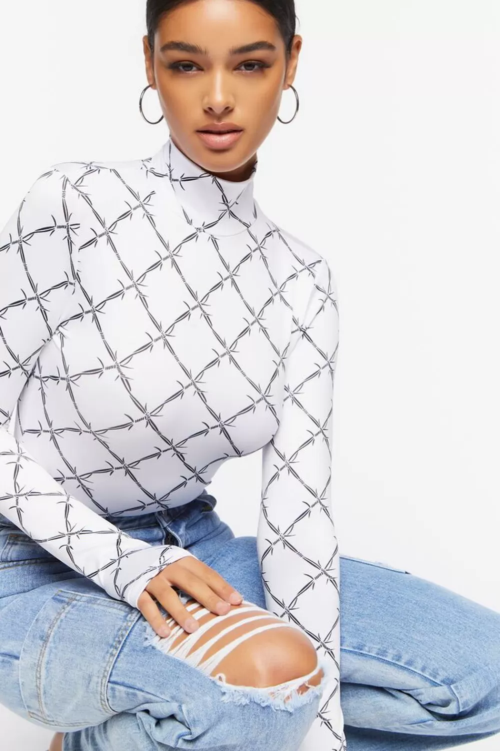 Forever 21 Barbed Wire Mock Neck Bodysuit | Women Tops