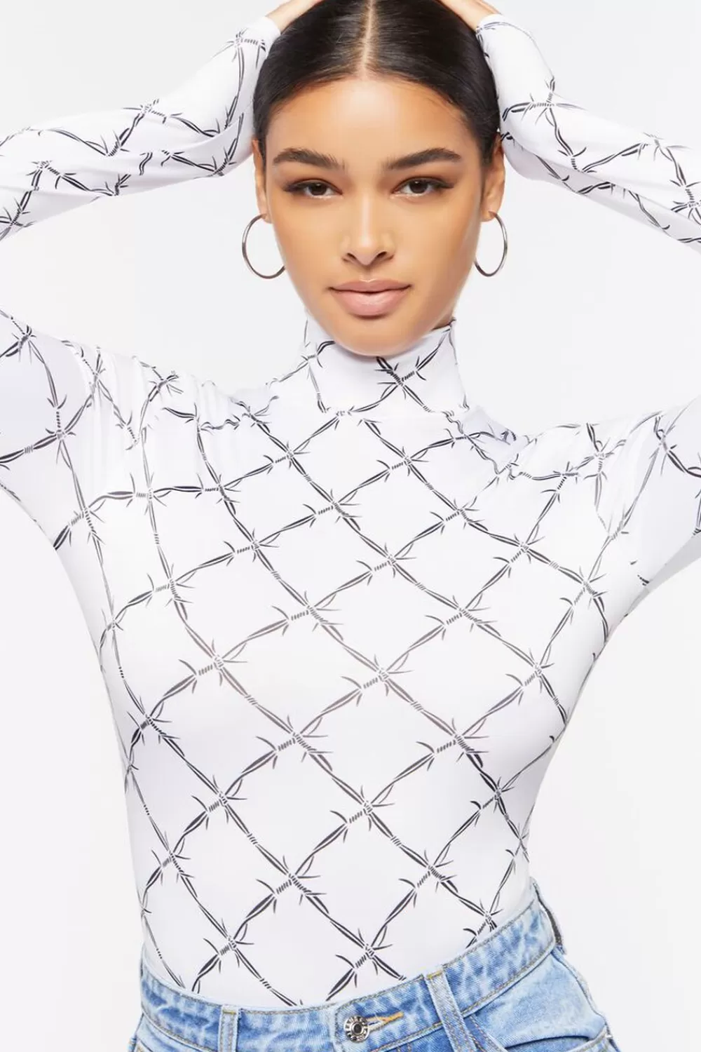 Forever 21 Barbed Wire Mock Neck Bodysuit | Women Tops