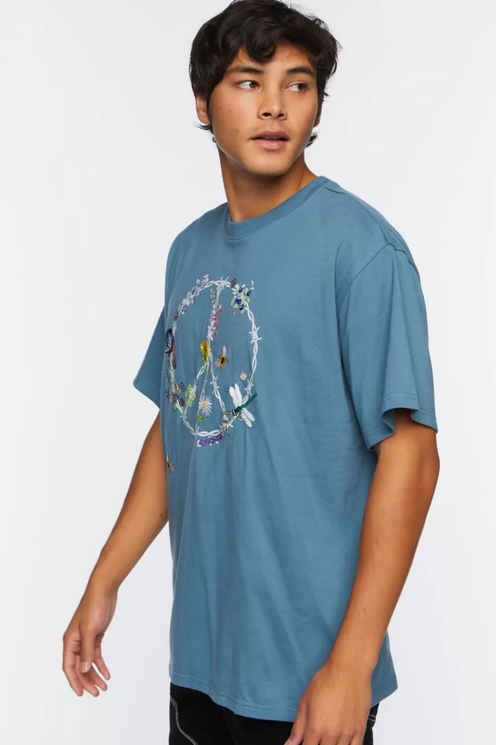 Graphic Tees>Forever 21 Barbed Wire Peace Sign Graphic Tee Blue/Multi