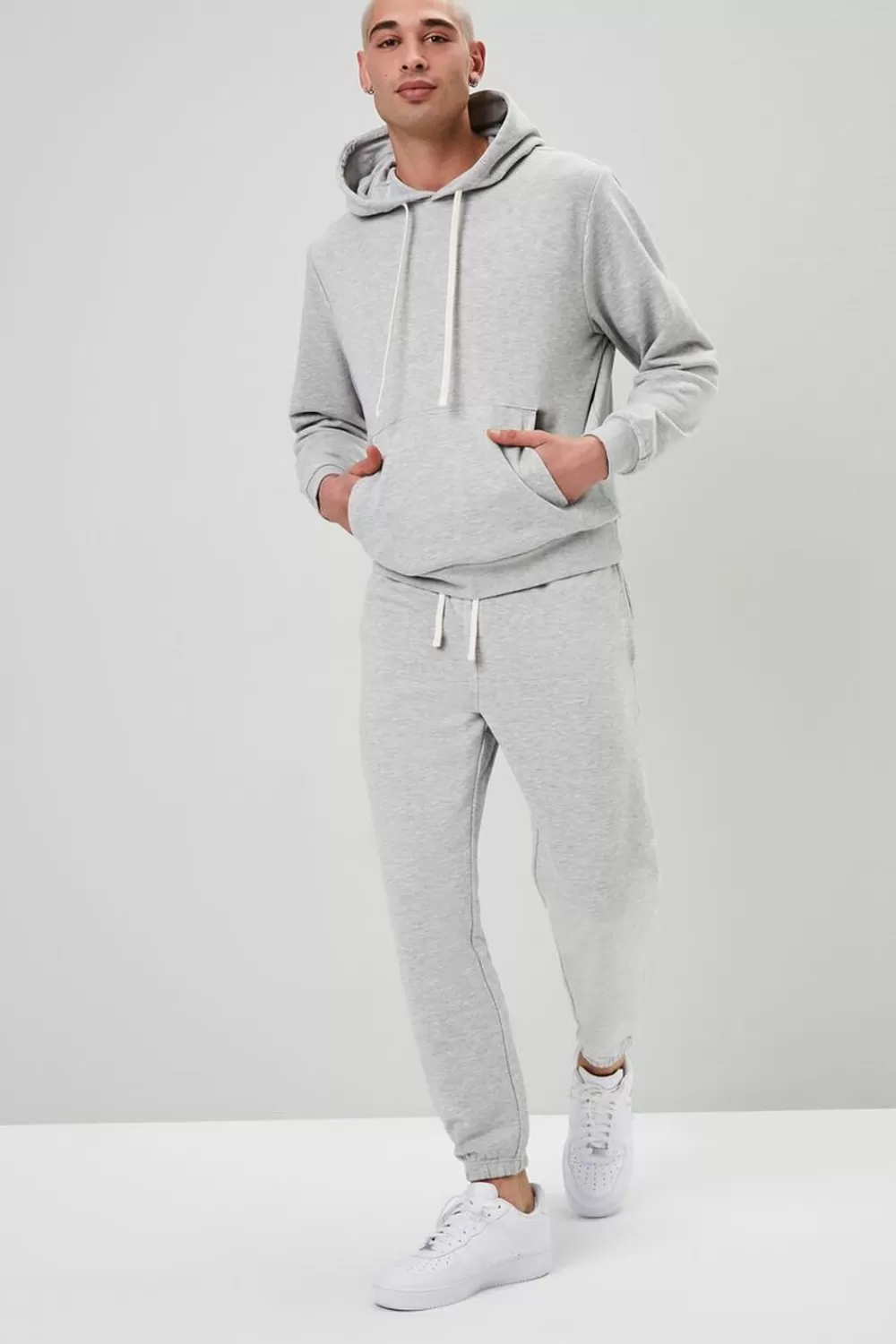 Bottoms>Forever 21 Basic Heathered Drawstring Joggers Heather Grey