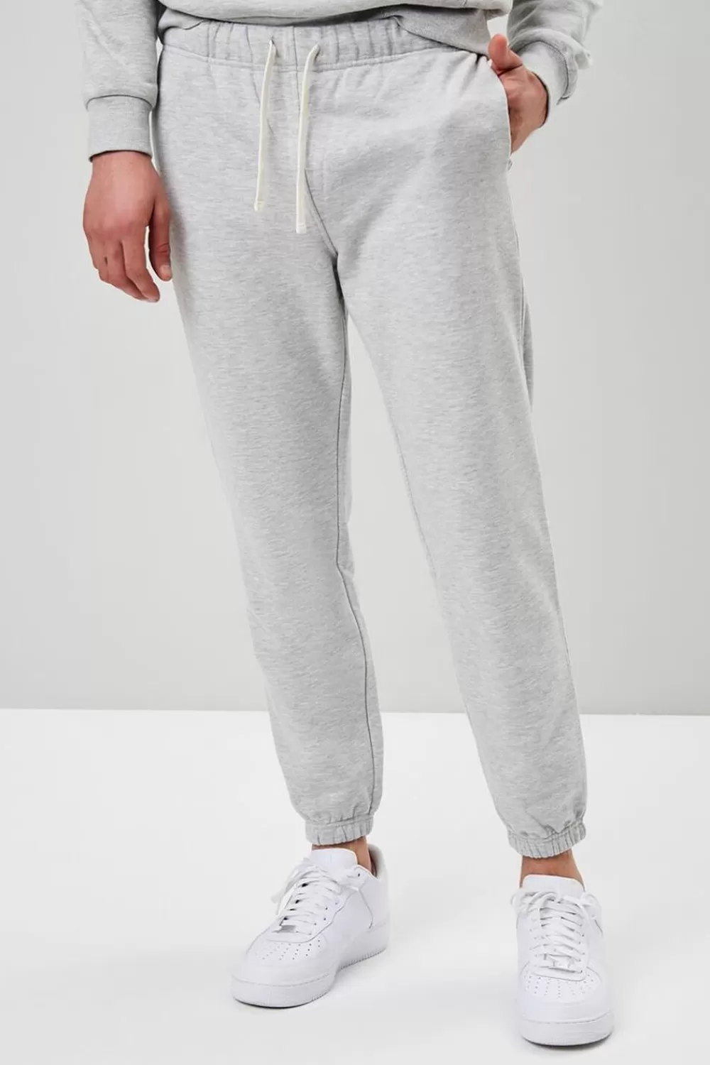 Bottoms>Forever 21 Basic Heathered Drawstring Joggers Heather Grey