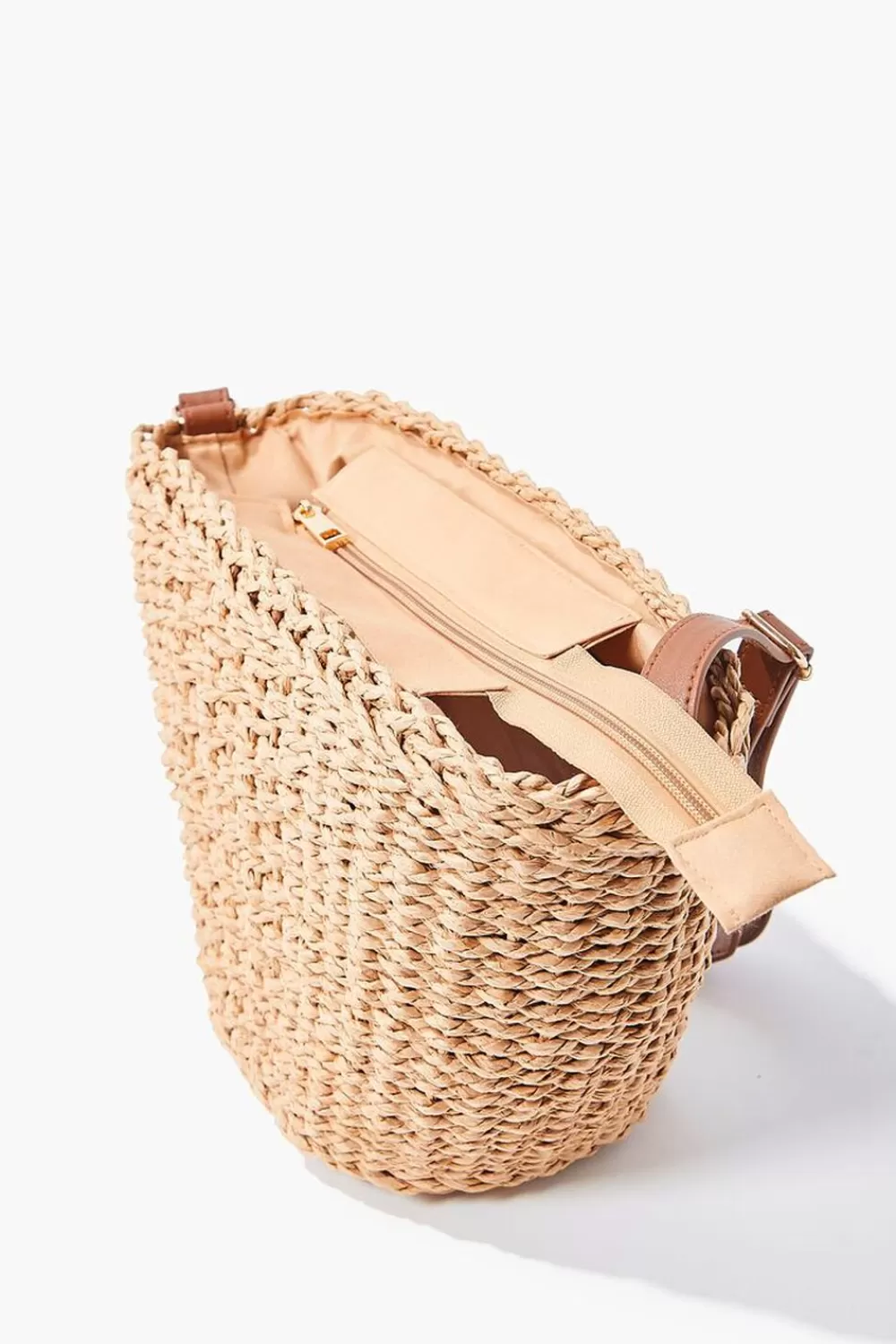 Bags + Backpacks>Forever 21 Basketwoven Crossbody Bag Natural