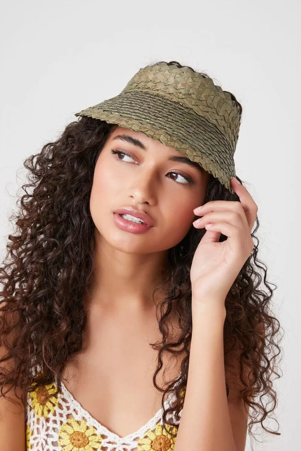 Swimwear>Forever 21 Basketwoven Sun Visor Olive